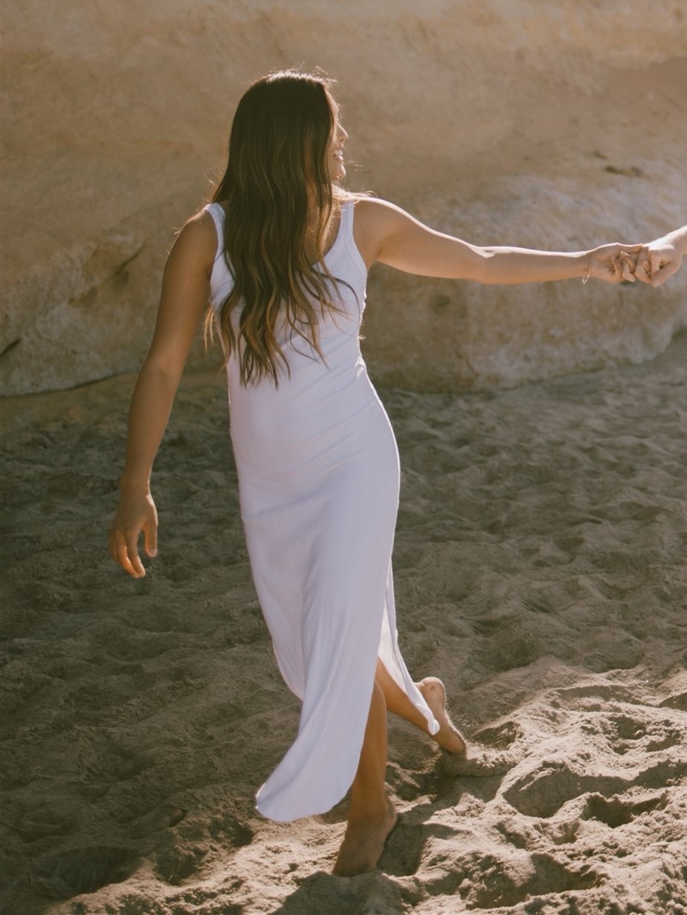 Vitamin A White Ribbed Midi Dress